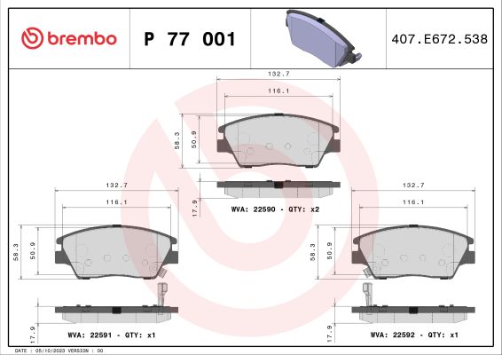 A.B.S. P 77 001 BREMBO Bremsbelagsatz, Scheibenbremse